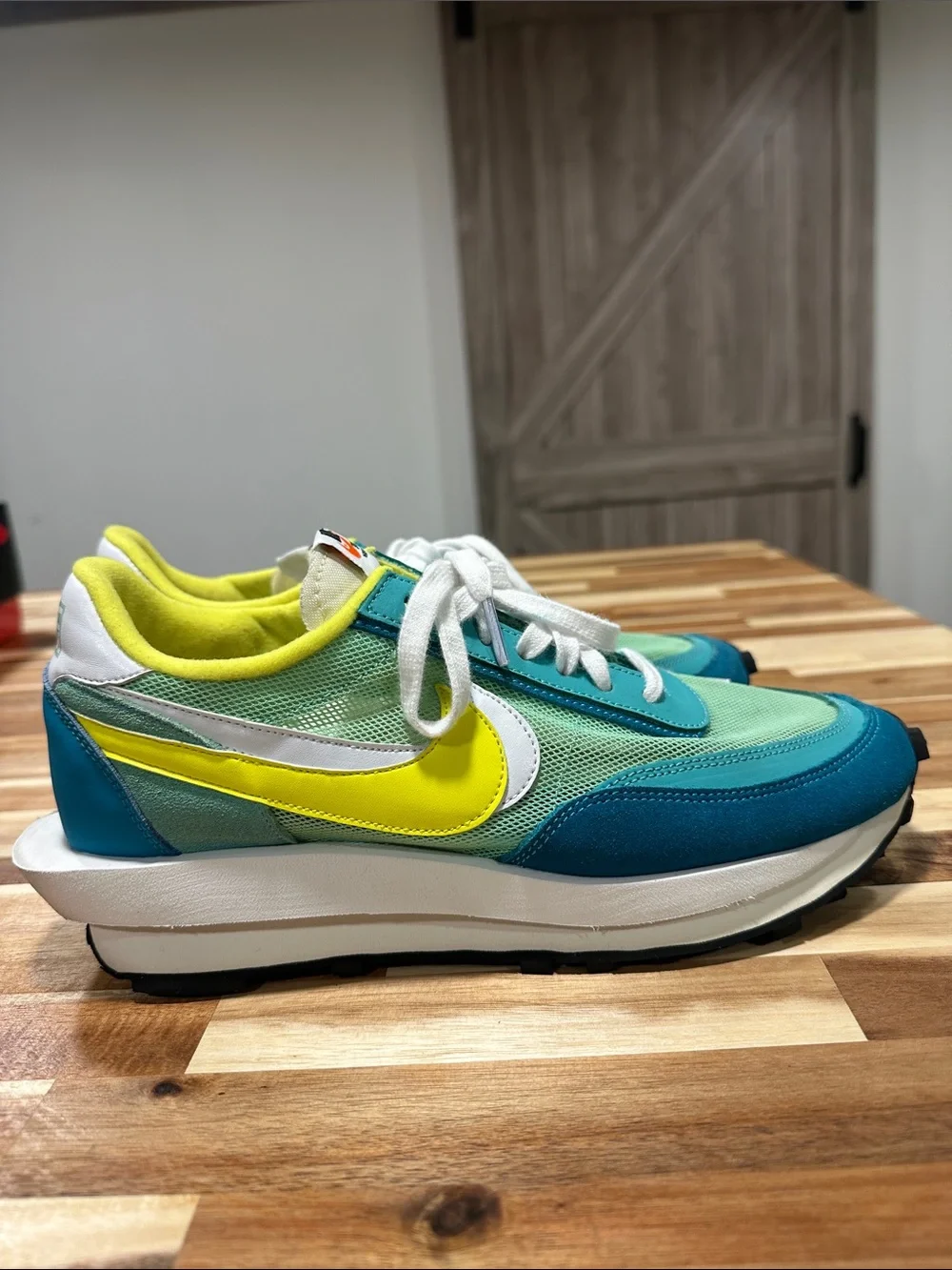 Nike Sacai Retro Runner in Teal, Aqua & Yellow   473